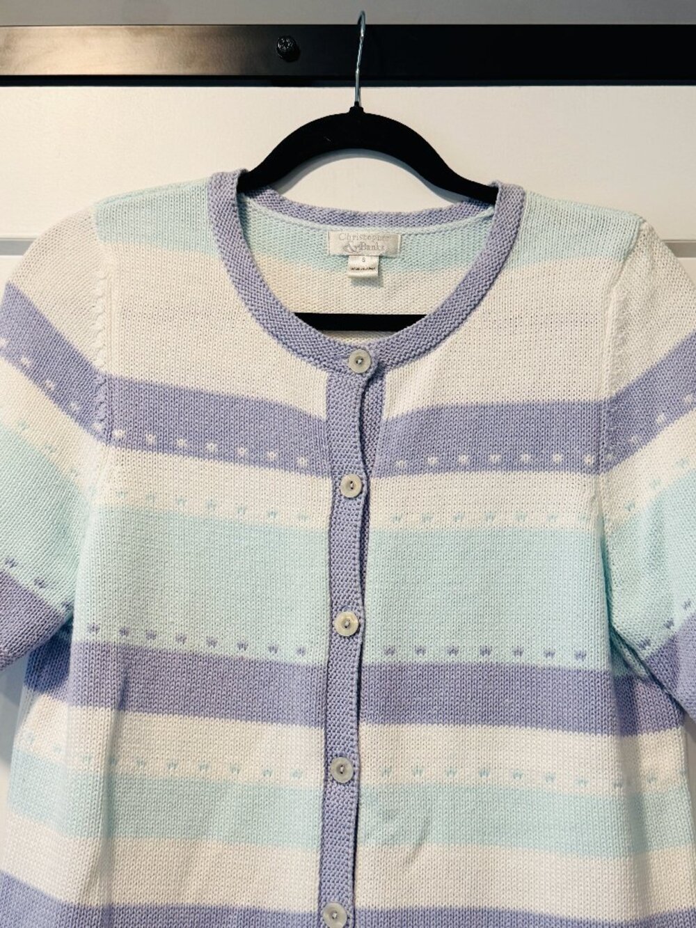 Christopher & Banks Paastel Stripe Short-Sleeve Button-Front Sweater